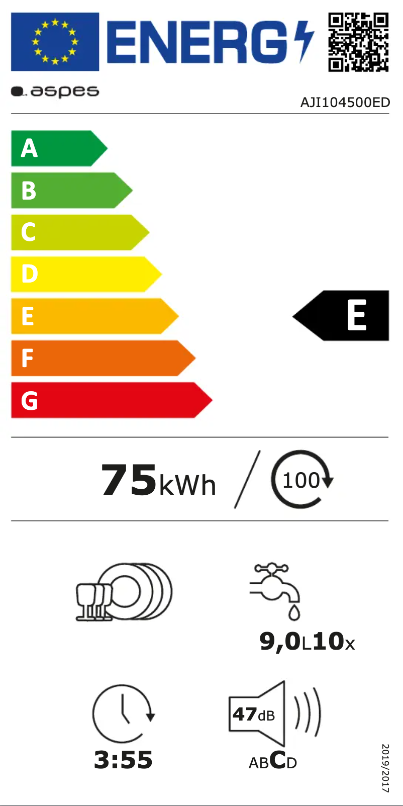 Page 1 de la notice Label énergétique Aspes AJI104500ED