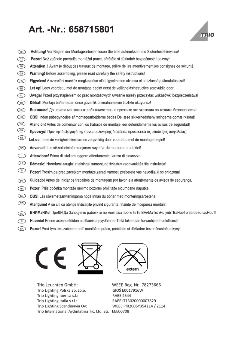 Page 1 de la notice Manuel utilisateur Trio Lighting Yokohama 658715801