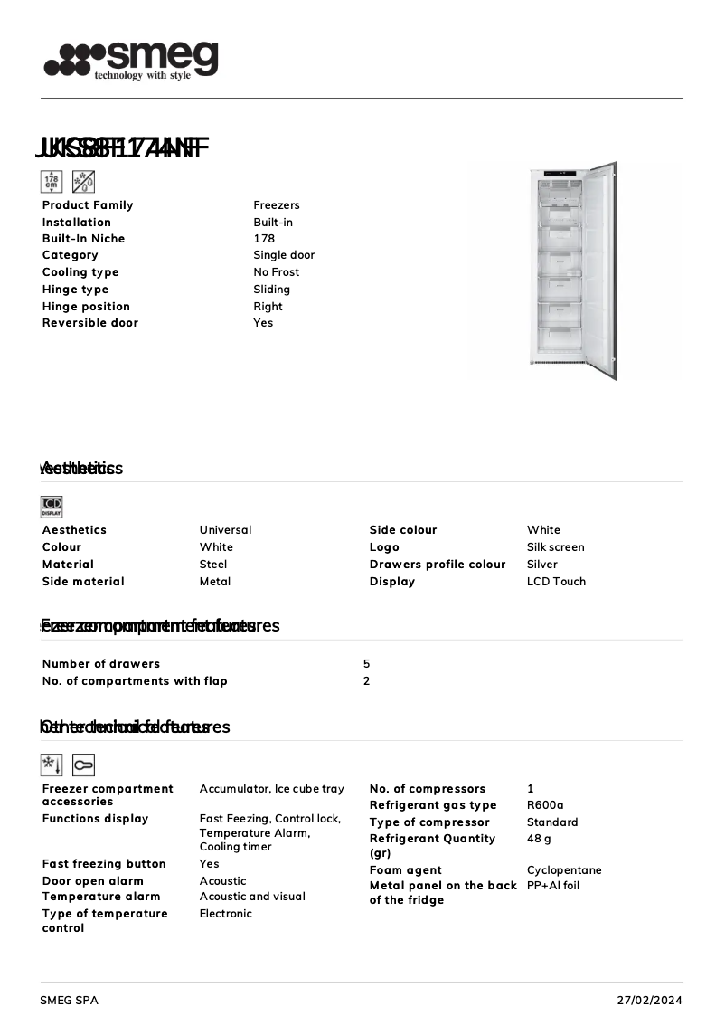 Page n°1 - Fiche technique Smeg UKS8F174NF