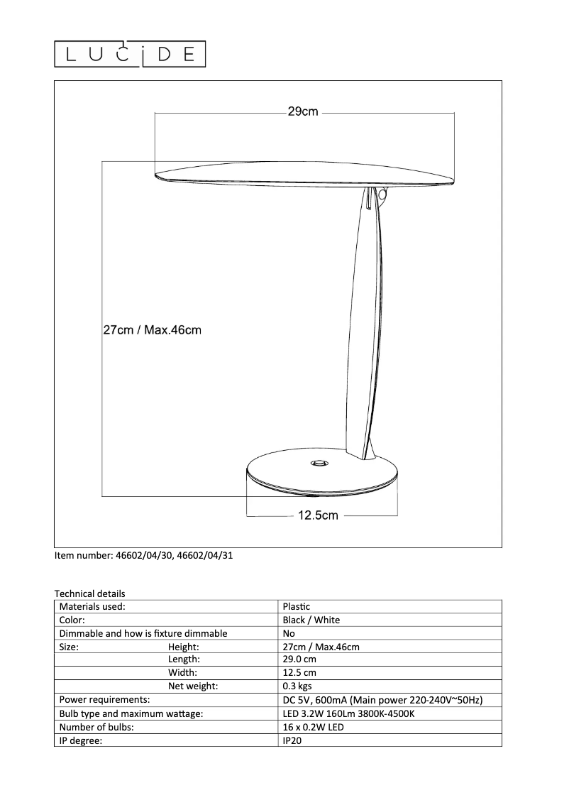 Page n°1 - Manuel utilisateur Lucide Jara led 46602/04/31