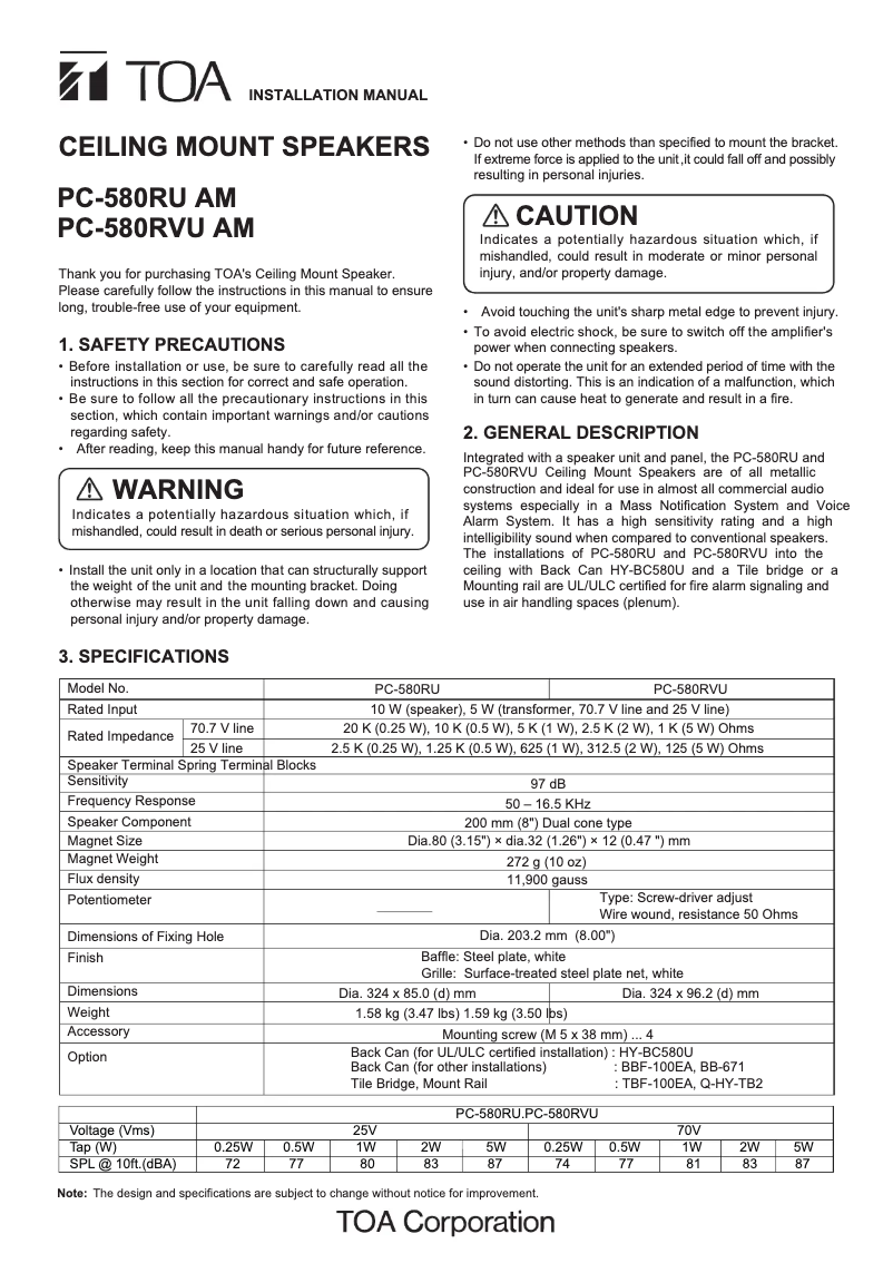 Página 1 del manual Manual de usuario TOA PC-580RVU