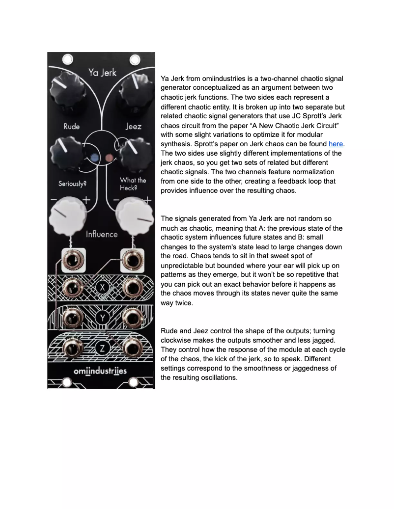 Page n°1 - Manuel utilisateur Omiindustriies Ya Jerk
