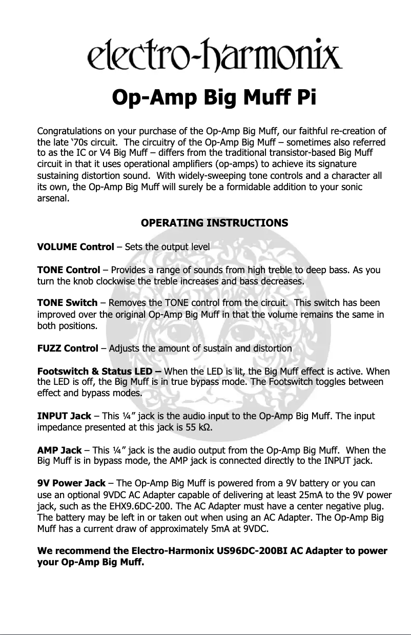Página 1 del manual Manual de usuario Electro Harmonix Op-Amp Big Muff Pi