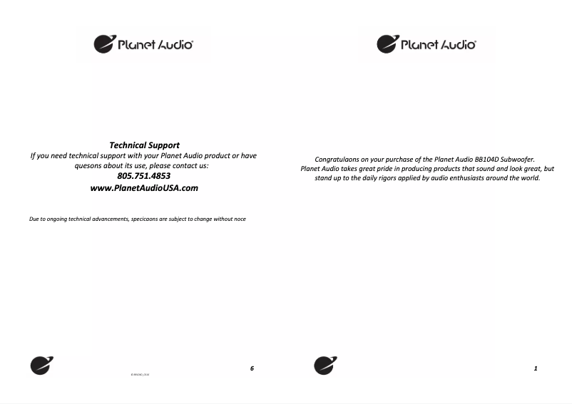 Page n°1 - Manuel utilisateur Planet Audio Big Bang BB104D