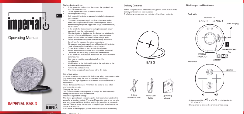 Page 1 de la notice Manuel utilisateur Imperial BAS 3