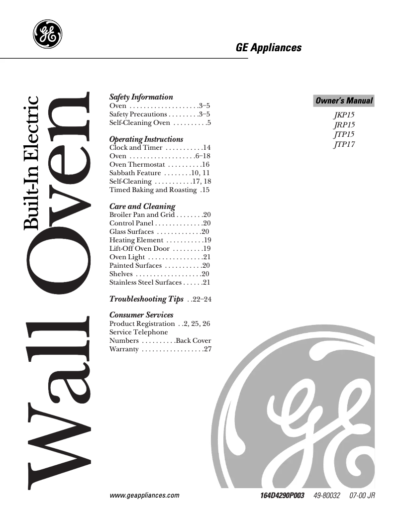 Page 1 de la notice Manuel d'utilisation et d'entretien GE Profile JTP17SCSS