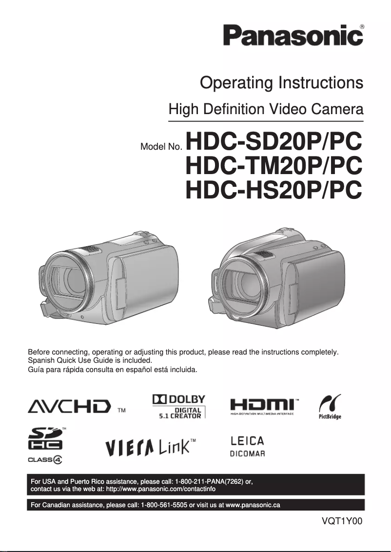 Page 1 de la notice Manuel utilisateur Panasonic HDC-HS20