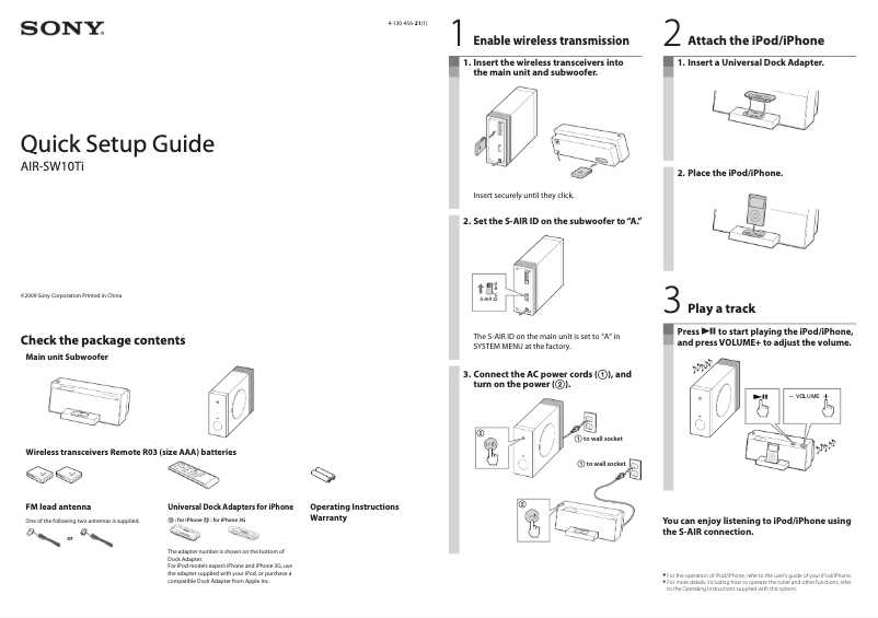 Page 1 de la notice Guide d'installation Sony Altus AIR-SW10Ti