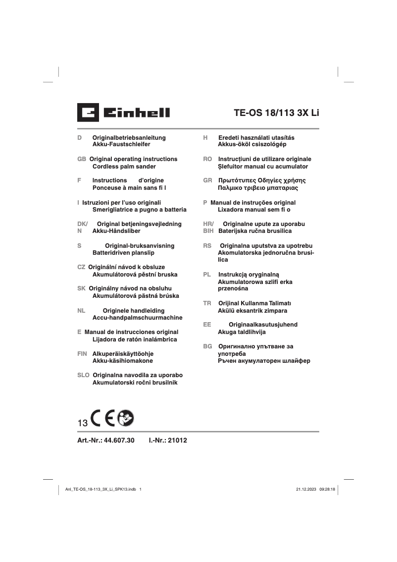 Page 1 de la notice Manuel utilisateur Einhell TE-OS 18/113 3X Li