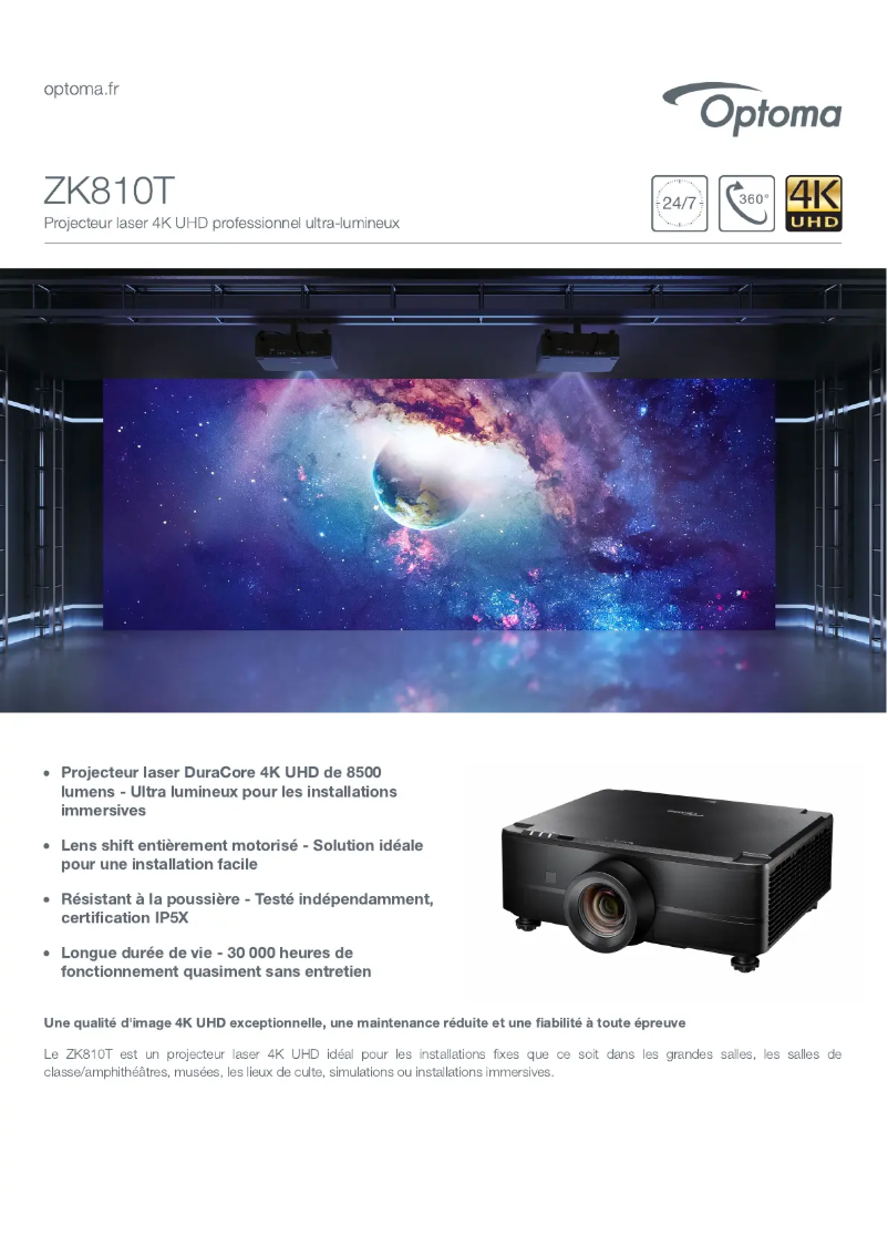 Page 1 de la notice Fiche technique Optoma ZK810T