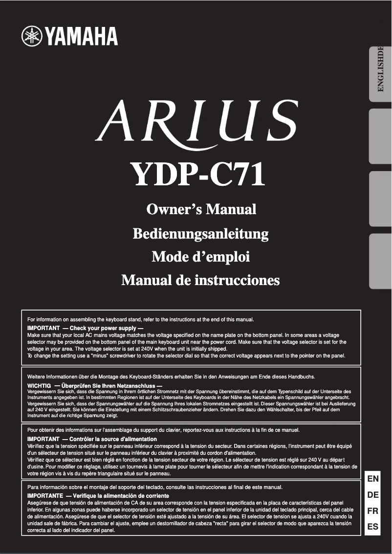 Page 1 de la notice Manuel utilisateur Yamaha Arius YDP-C71