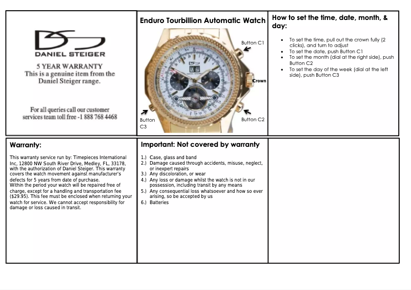 Page n°1 - Manuel utilisateur Daniel Steiger Enduro Tourbillion Automatic