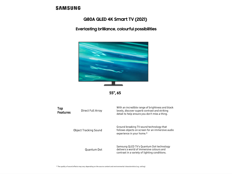 Página 1 del manual Ficha técnica Samsung QA65Q80AAW