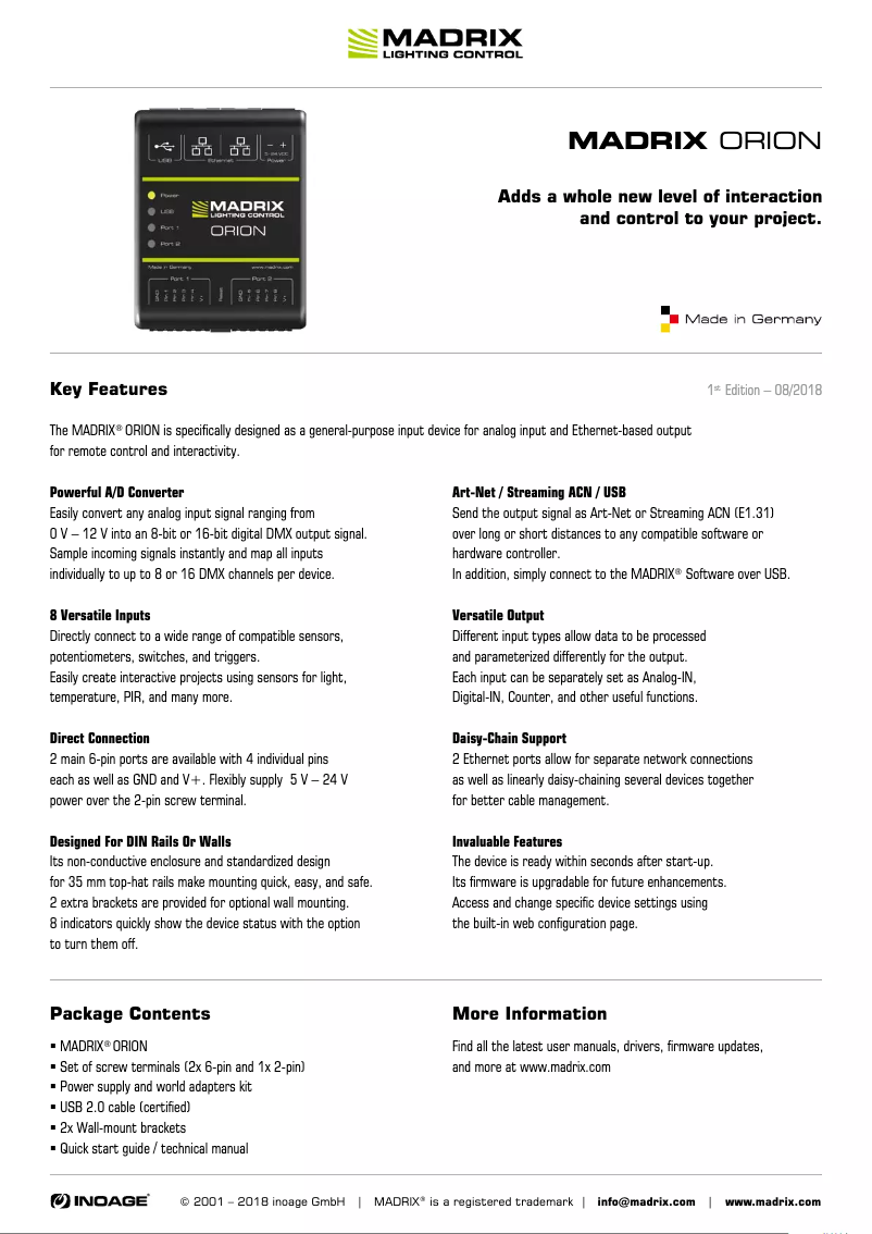 Image de la première page du manuel de l'appareil ORION