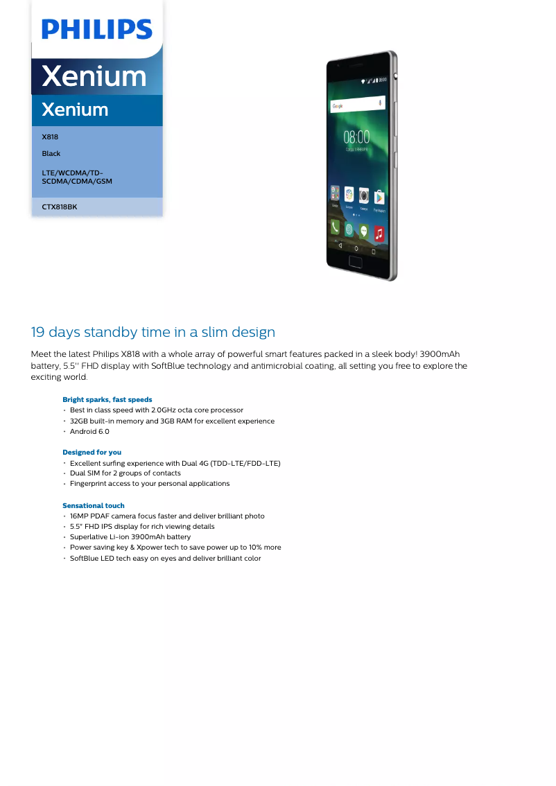 Page 1 de la notice Manuel utilisateur Philips Xenium CTX818BK