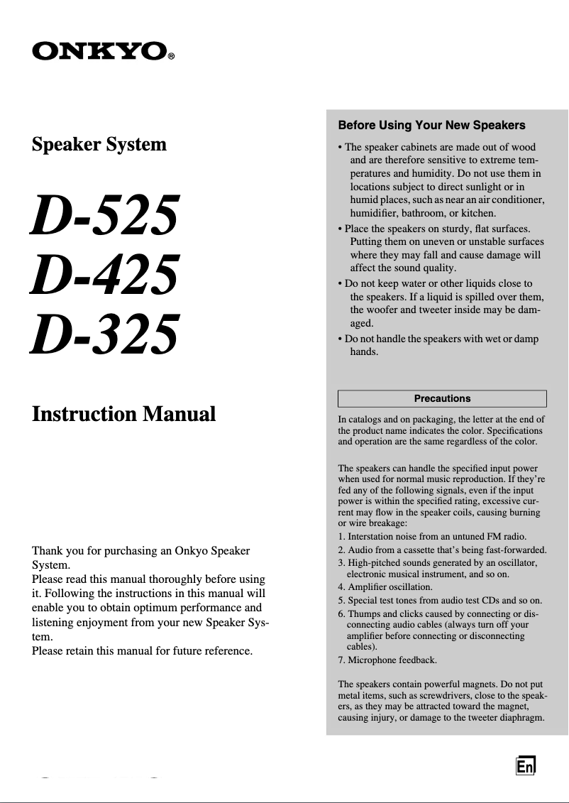 Page 1 de la notice Manuel utilisateur Onkyo D-525