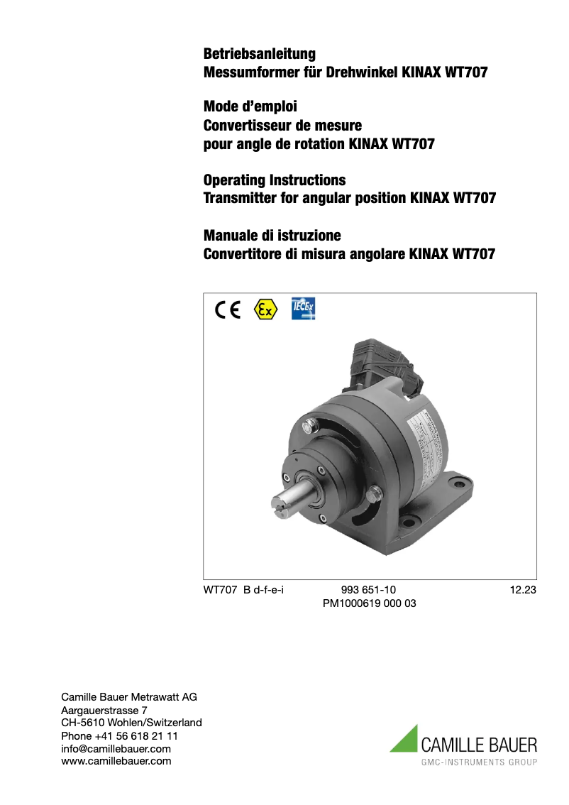 Page 1 de la notice Manuel utilisateur Camille Bauer KINAX WT707