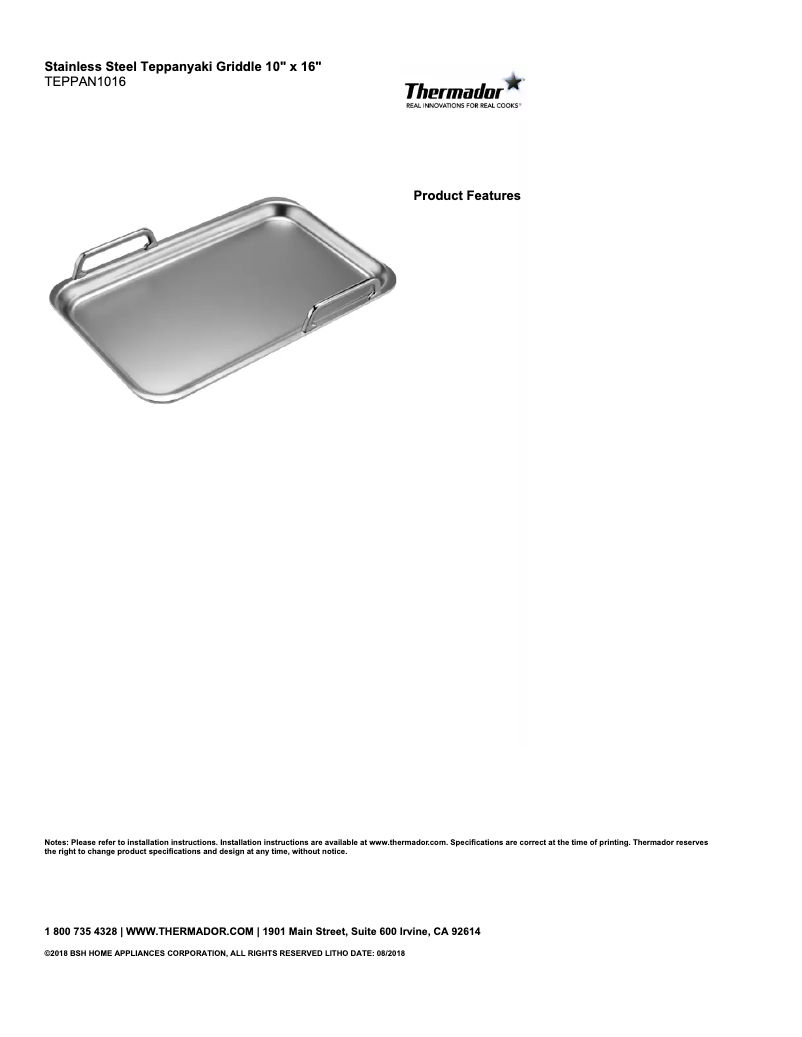 Page n°1 - Manuel utilisateur Thermador TEPPAN1016
