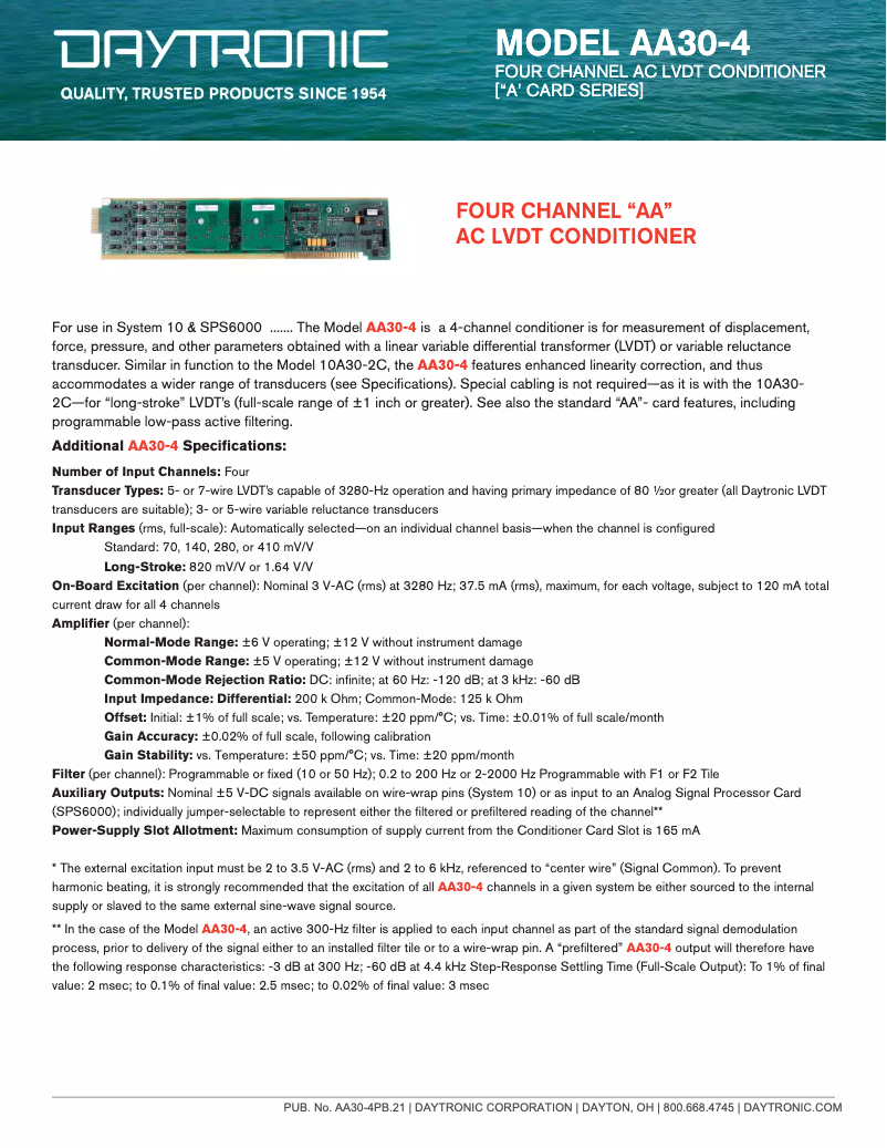 Page 1 de la notice Fiche technique Daytronic AA30-4F1