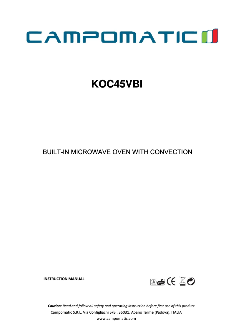 Page 1 de la notice Manuel utilisateur Campomatic KOC45VBI