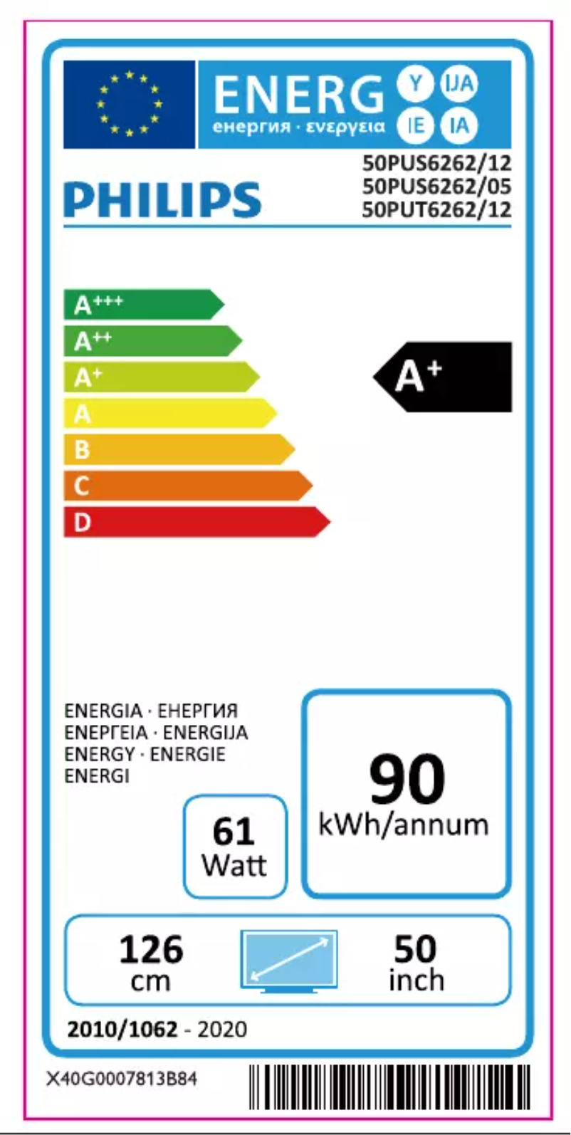 Page 1 of the manual Energy Label Philips 6000 series 50PUT6262