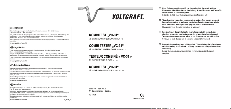 Page n°1 - Manuel utilisateur Voltcraft VC-31