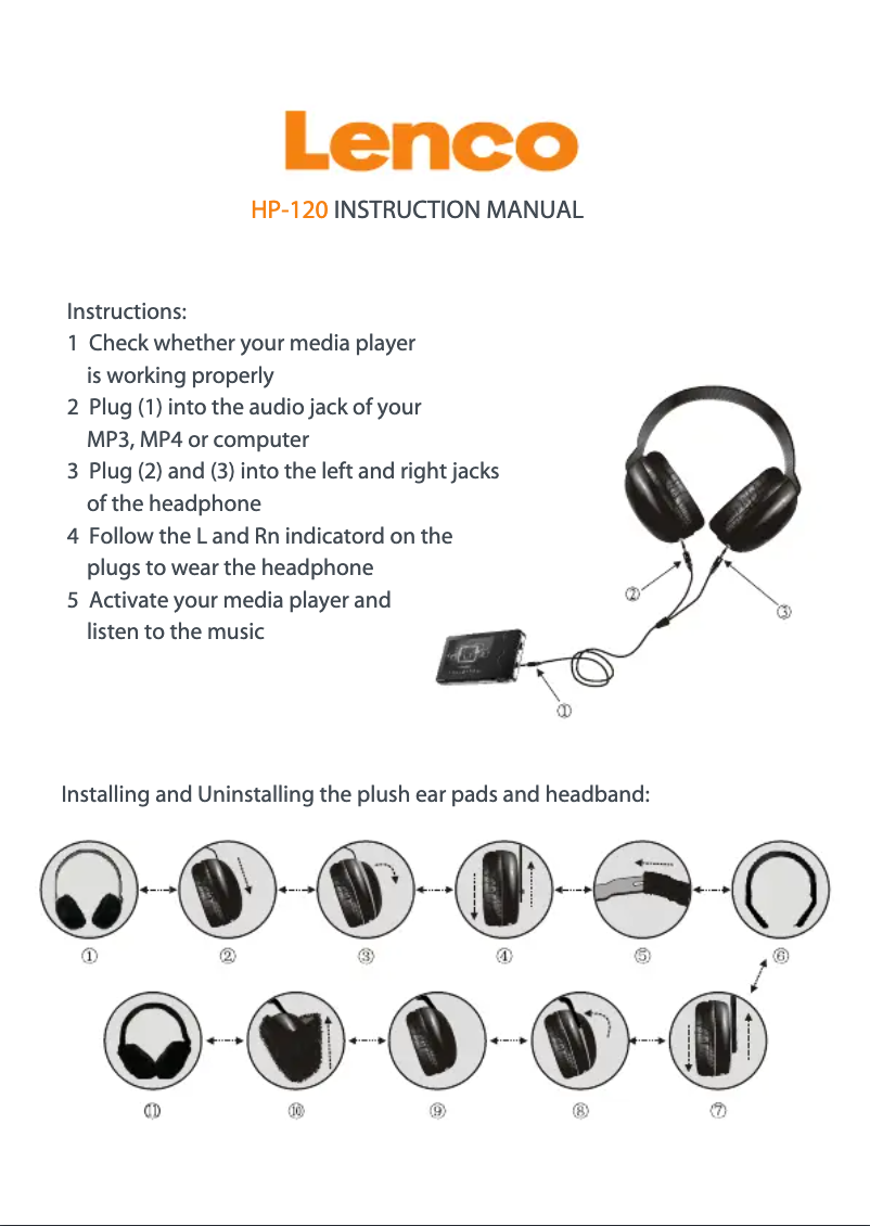 Page n°1 - Manuel utilisateur Lenco HP-120