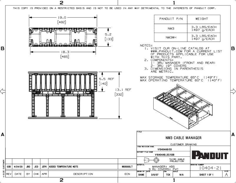 Page n°1 - Dessin technique Panduit NM3