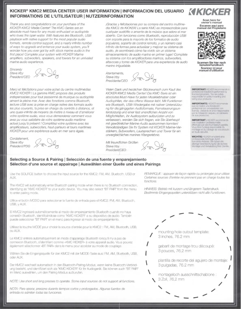 Page 1 de la notice Manuel utilisateur Kicker KMC2