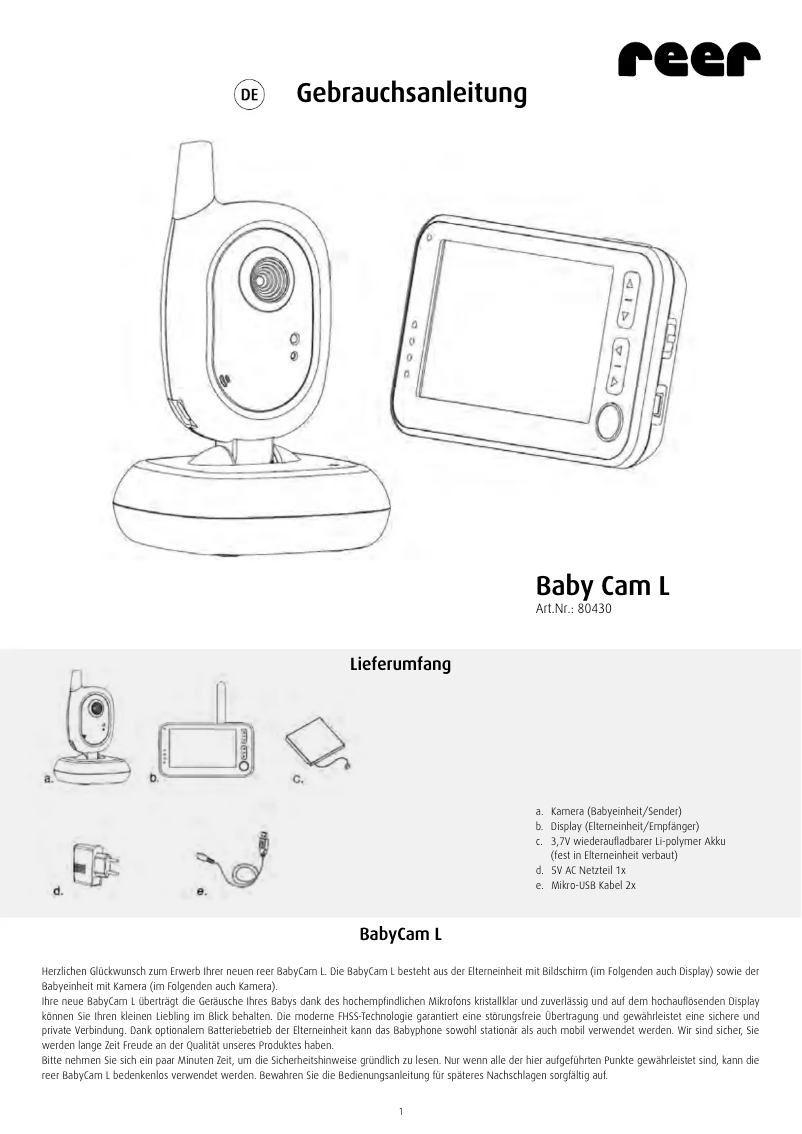 Página 1 del manual Manual de usuario Reer BabyCam L 80430