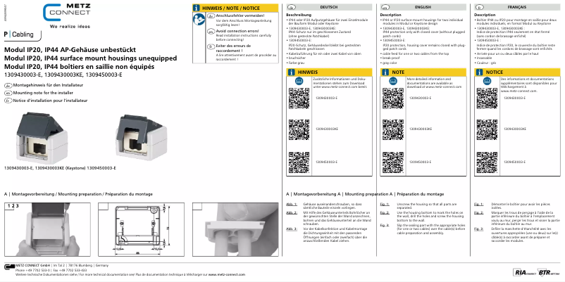 Page 1 de la notice Manuel utilisateur Metz Connect IP20