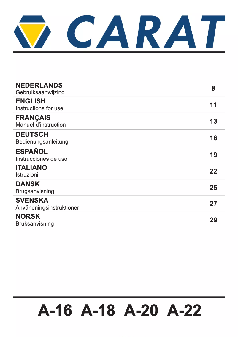 Page 1 de la notice Manuel utilisateur Carat A-2032