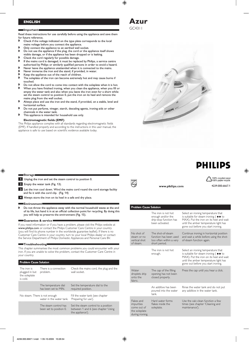 Page 1 de la notice Manuel utilisateur Philips Azur GC4311