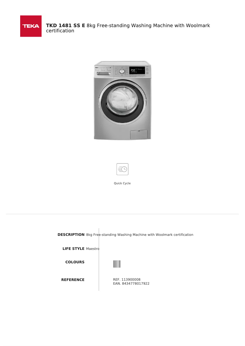 Page 1 de la notice Manuel utilisateur Teka TKD 1481 SS E