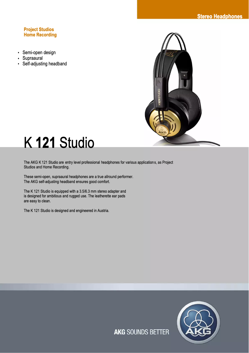 Page 1 de la notice Manuel utilisateur AKG K121 Studio
