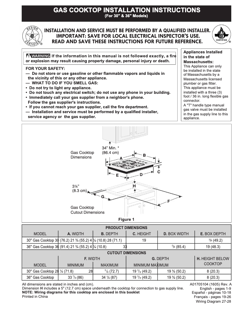 Page n°1 - Guide d'installation Frigidaire FFGC3012TS