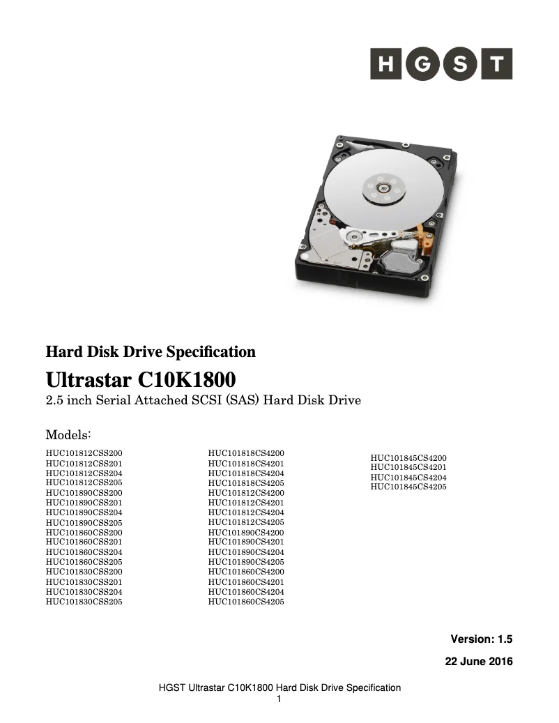Página 1 del manual Manual de usuario HGST Ultrastar C10K1800