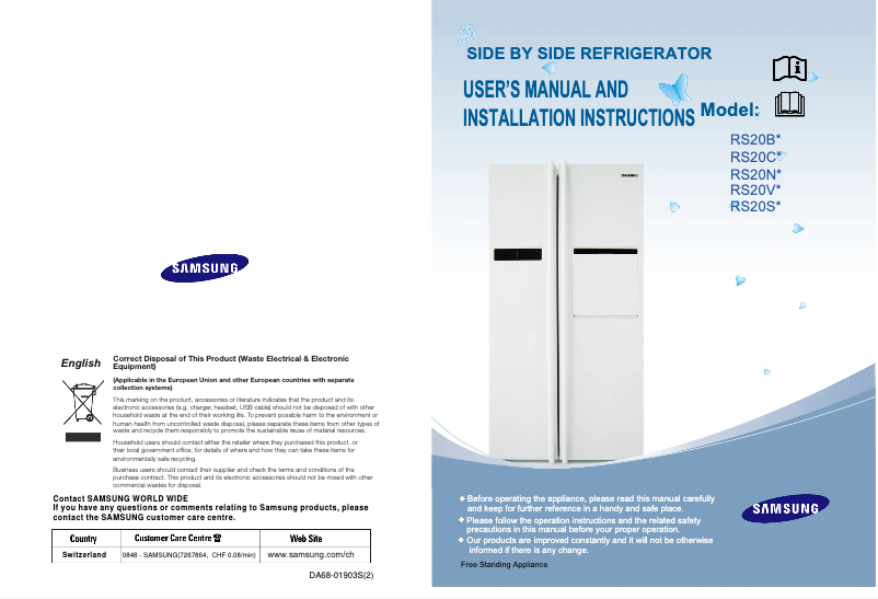 Page 1 de la notice Manuel utilisateur Samsung RS20VRPS
