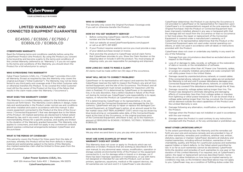 Página 1 del manual Información de garantía CyberPower Ecologic EC450G