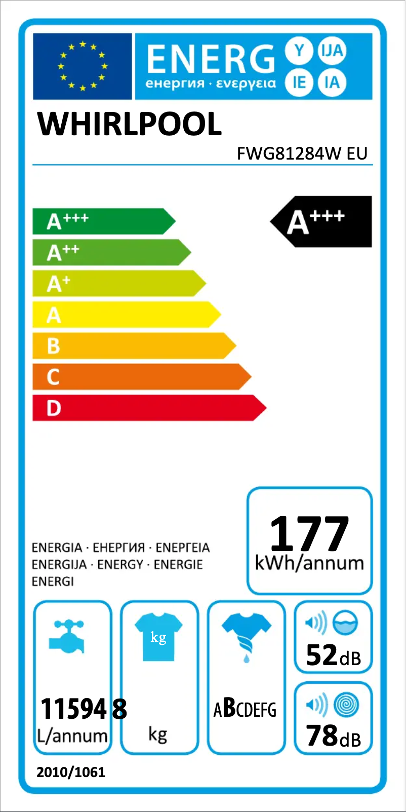 Page n°1 - Label énergétique Whirlpool FWG81284W EU