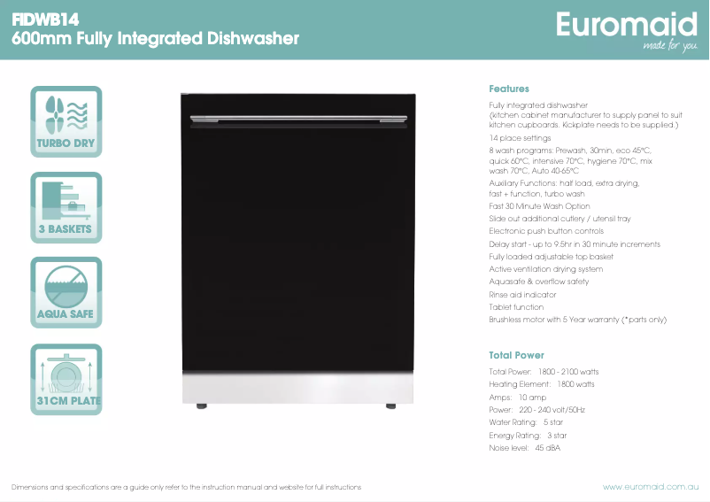 Page n°1 - Fiche technique Euromaid FIDWB14