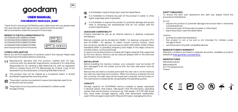 Page 1 de la notice Manuel utilisateur Goodram IRDM DDR4