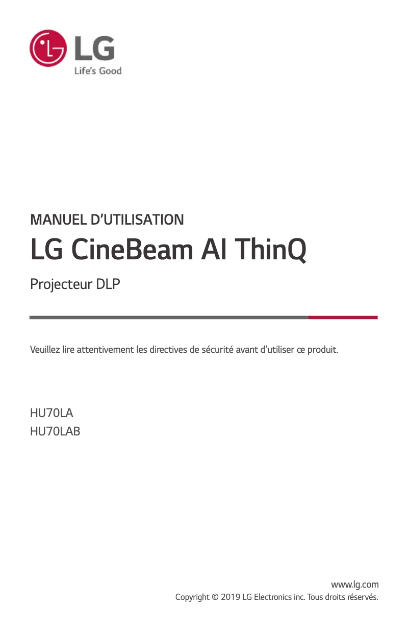 Page 1 de la notice Manuel utilisateur LG CineBeam HU70LA