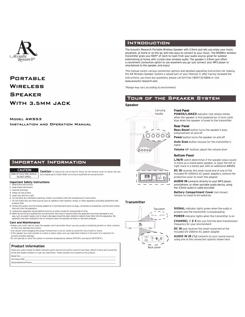 Image de la première page du manuel de l'appareil AWS53
