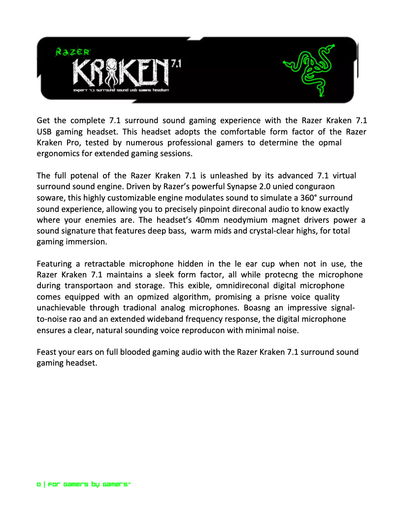 Image de la première page du manuel de l'appareil Kraken 7.1 Classic
