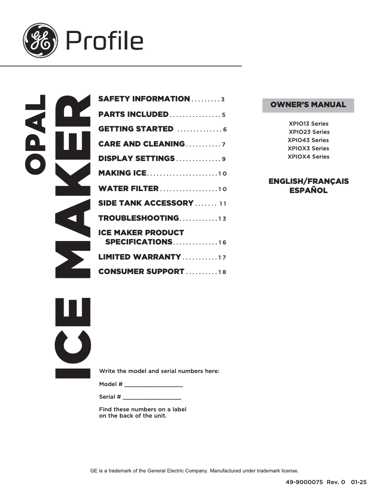 Image de la première page du manuel de l'appareil Profile Opal XPIO23BCBT