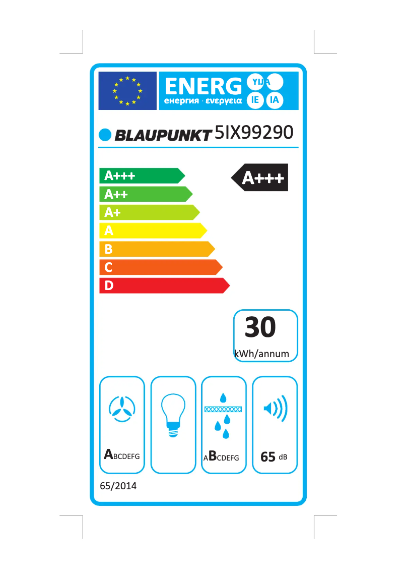 Page n°1 - Label énergétique Blaupunkt 5IX99290