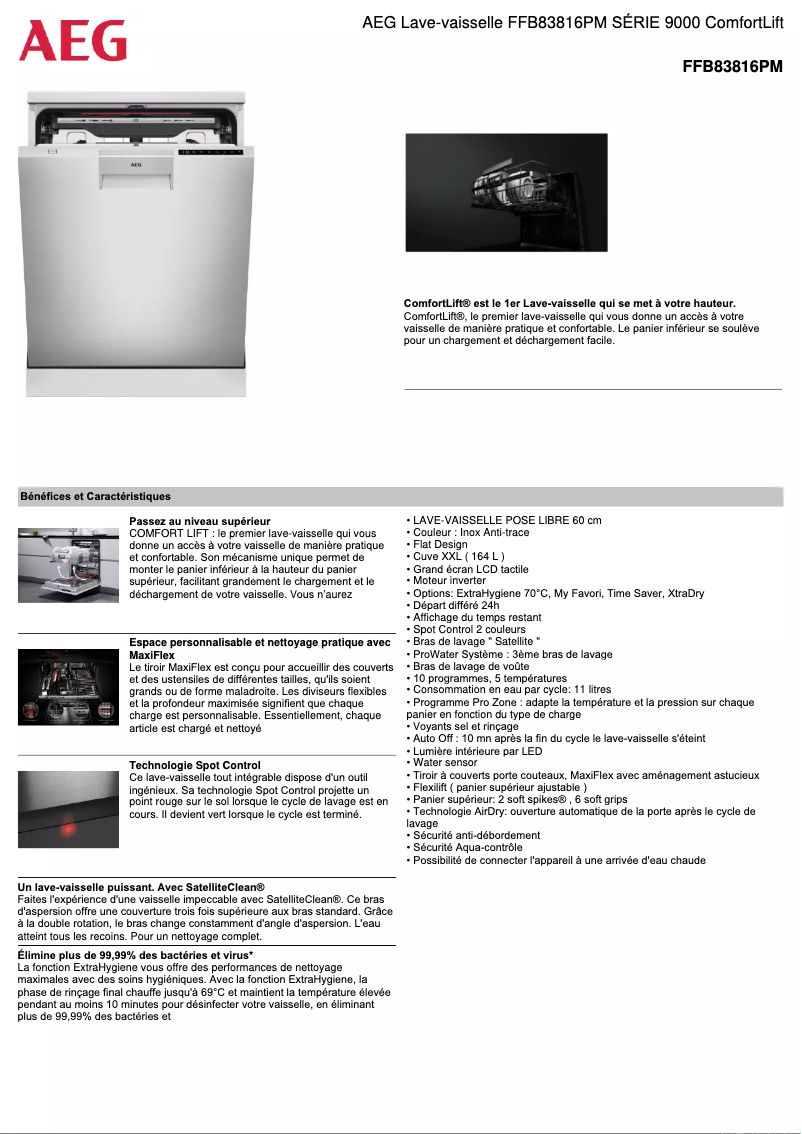 Página 1 del manual Ficha técnica AEG FFB83816PM