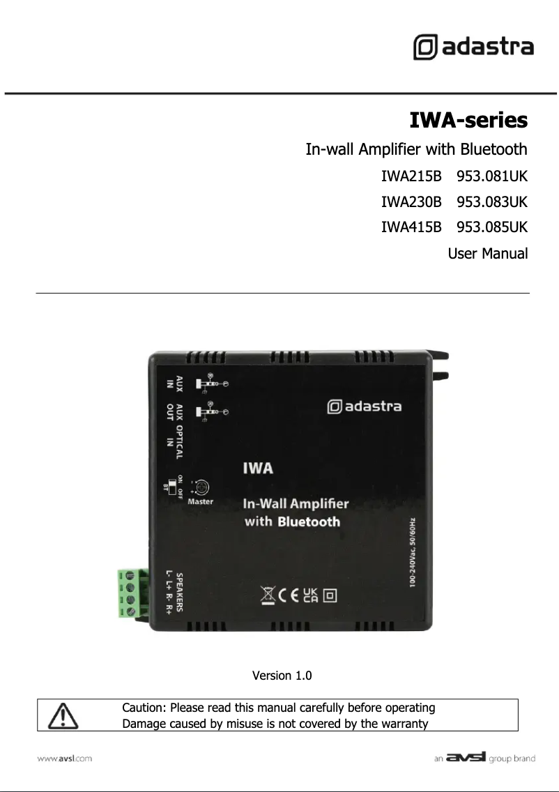 Page 1 de la notice Manuel utilisateur Adastra IWA230B