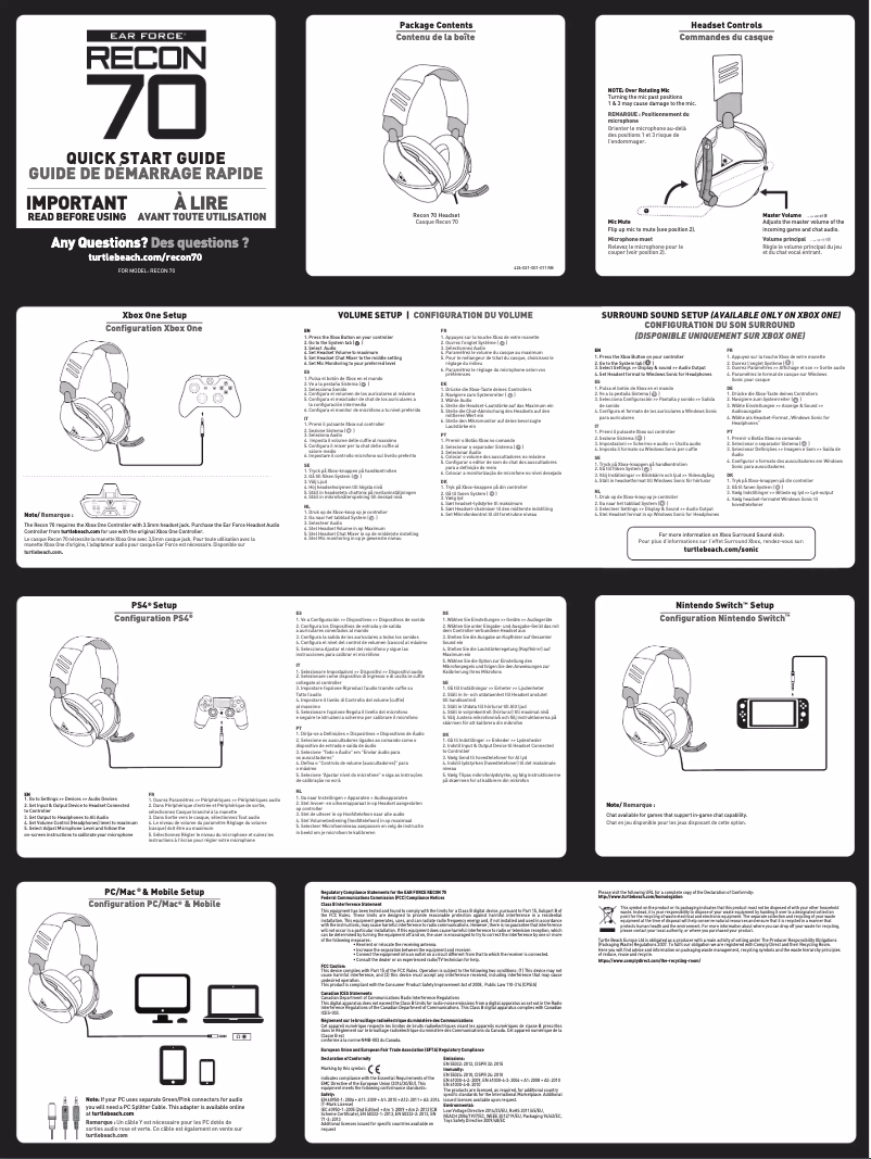 Page n°1 - Manuel utilisateur Turtle Beach Ear Force Recon 70